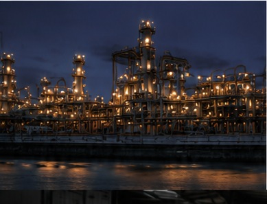 Industrial refinery lit up at night