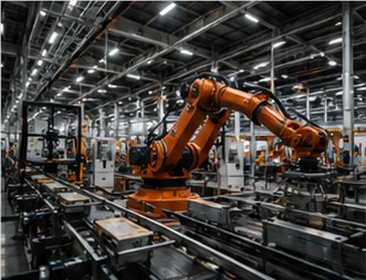 Manufacturing production line with robotic arm