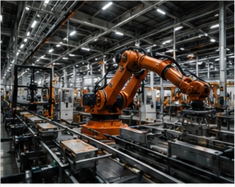 Robotic arm on a manufacturing production line