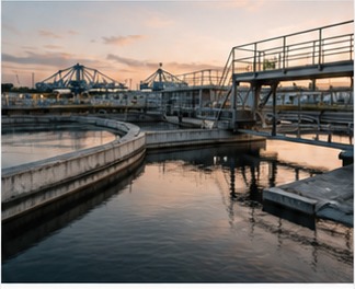 Water treatment plant at sunset