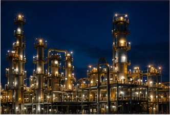Industrial refinery lit up at night